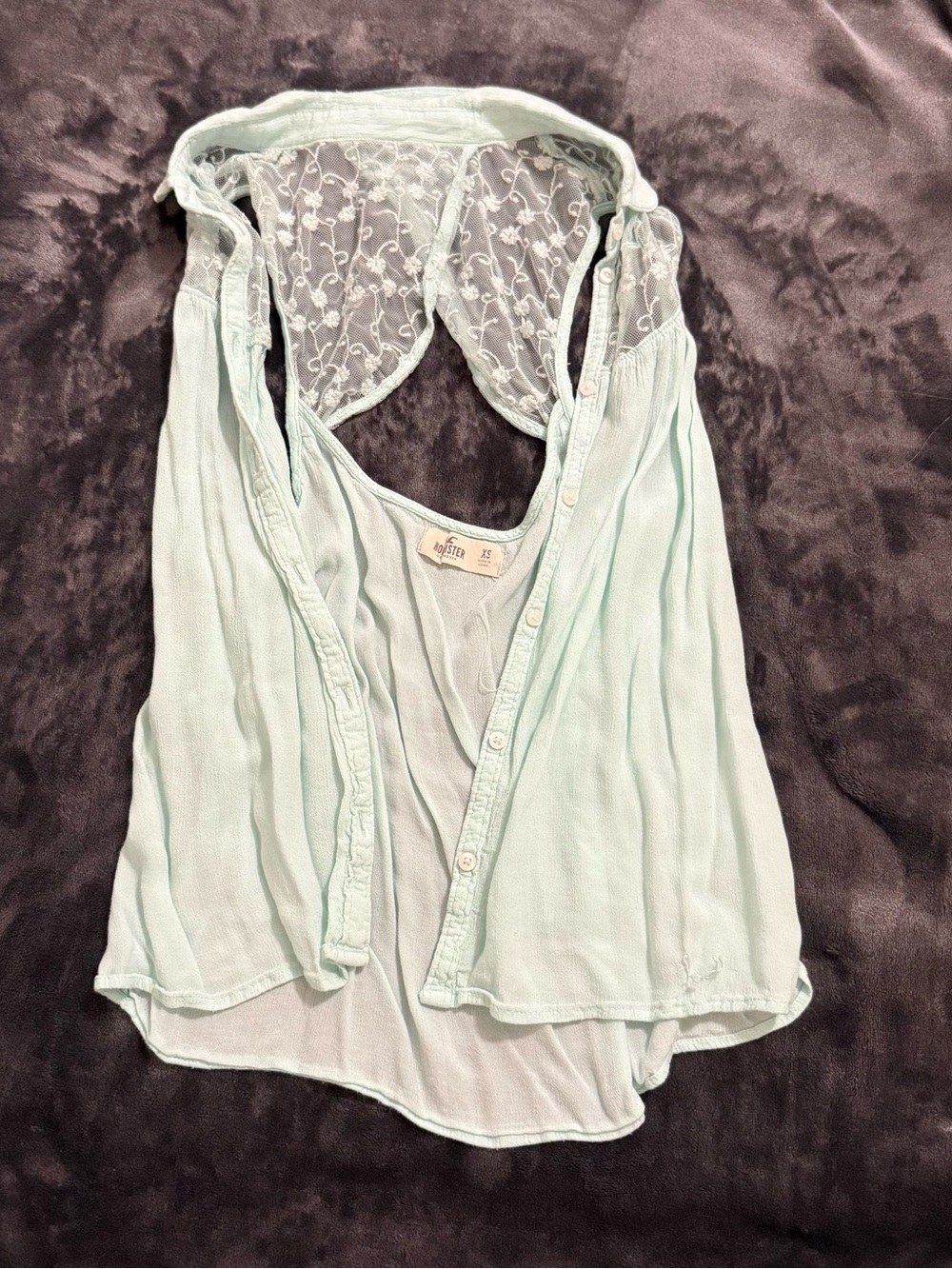 Abercrombie & Fitch Mint Lace-Back Button Tank